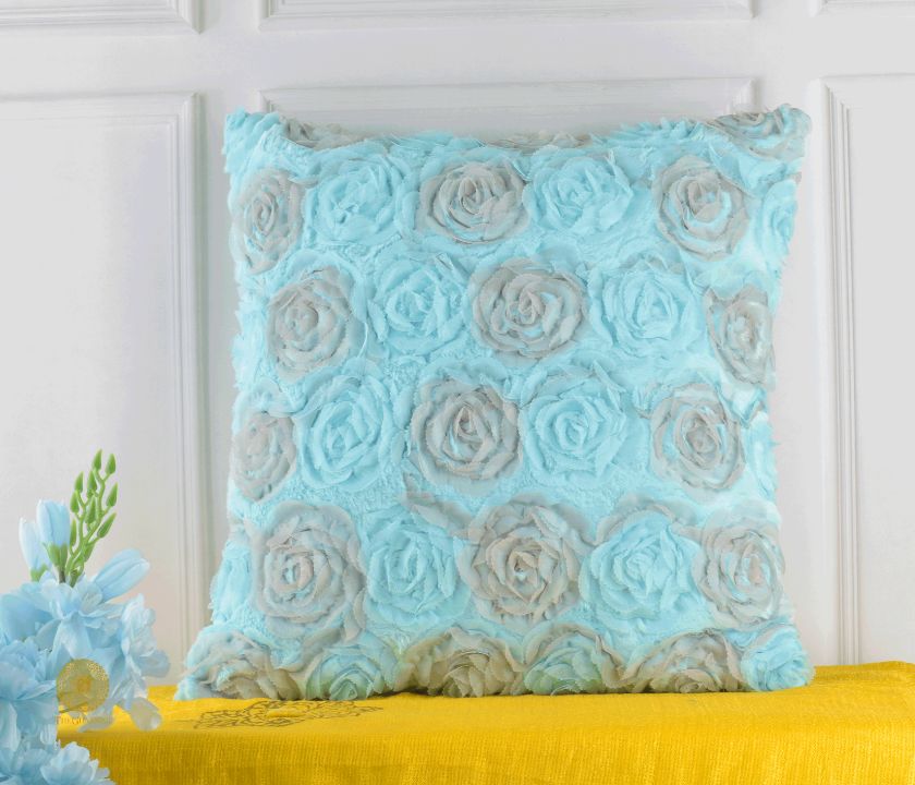 Myosotis Bloom Chiffon Rose Floral Cushions Cover Set of 2 - The Gharnish - A Unit of Satkala Creations