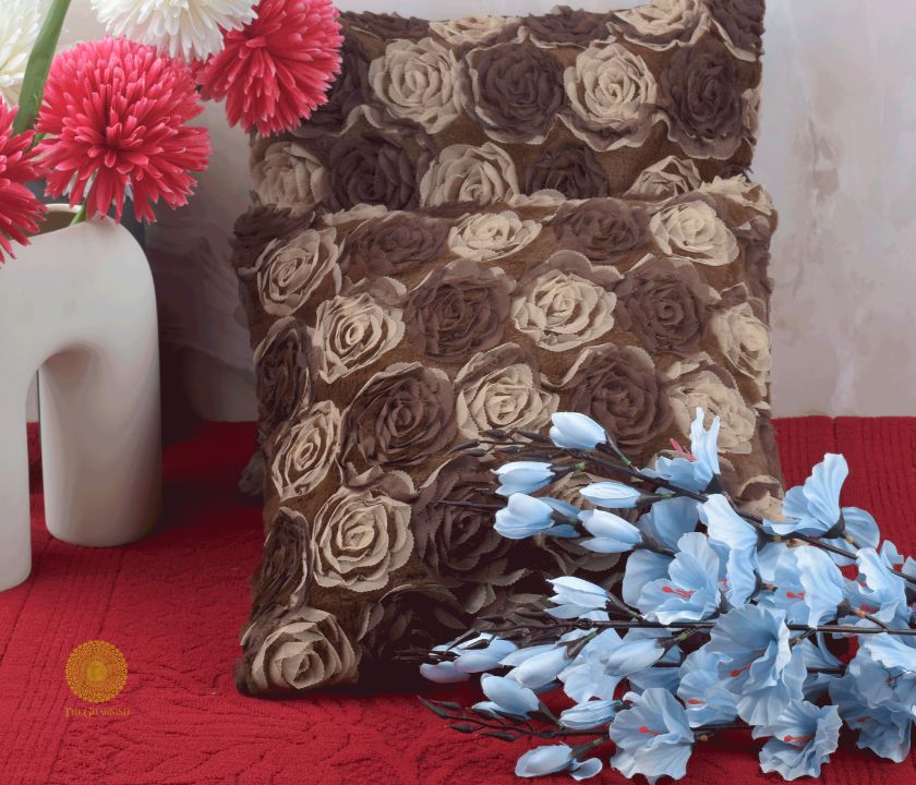 Myosotis Bloom Chiffon Rose Floral Cushions Cover Set of 2 - The Gharnish - A Unit of Satkala Creations