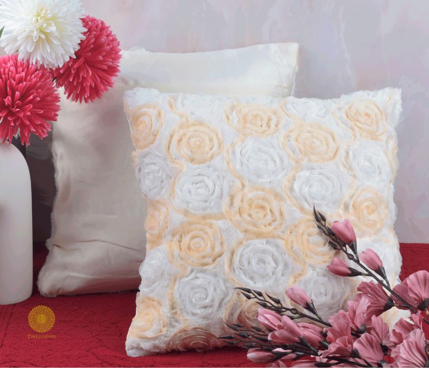 Myosotis Bloom Chiffon Rose Floral Cushions Cover Set of 2 - The Gharnish - A Unit of Satkala Creations