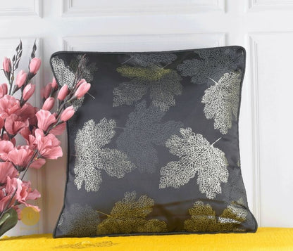 Maple Leaf Pattern Dark Grey Cushion Set of 2 - The Gharnish - A Unit of Satkala Creations