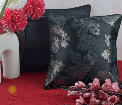 Maple Leaf Pattern Dark Grey Cushion Set of 2 - The Gharnish - A Unit of Satkala Creations