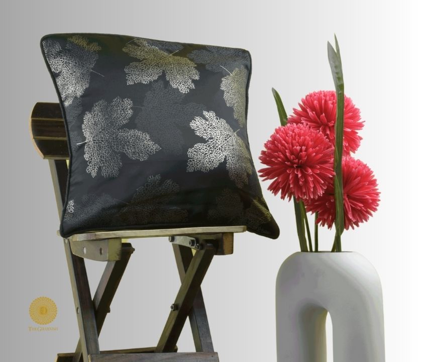 Maple Leaf Pattern Dark Grey Cushion Set of 2 - The Gharnish - A Unit of Satkala Creations