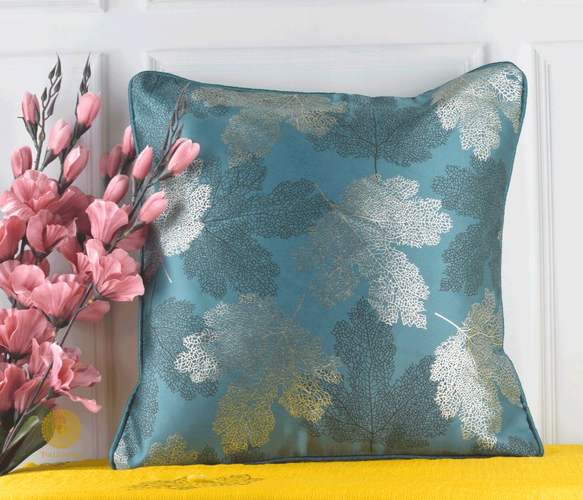 Maple Leaf Pattern Dark Grey Cushion Set of 2 - The Gharnish - A Unit of Satkala Creations