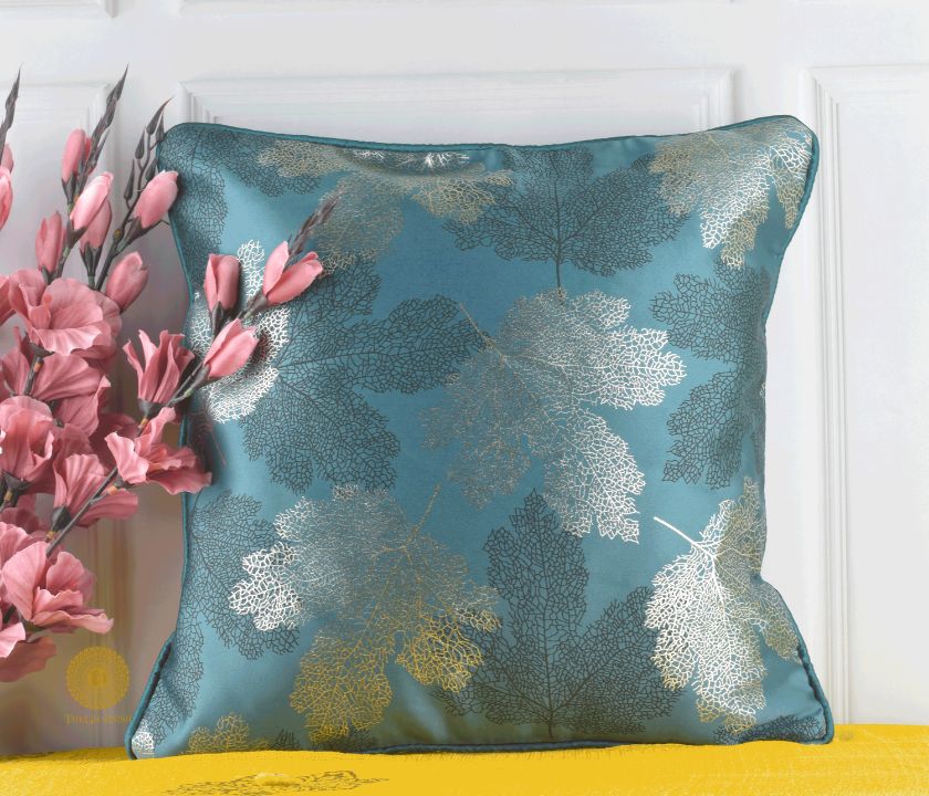 Maple Leaf Pattern Dark Grey Cushion Set of 2 - The Gharnish - A Unit of Satkala Creations