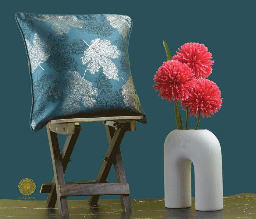 Maple Leaf Pattern Dark Grey Cushion Set of 2 - The Gharnish - A Unit of Satkala Creations