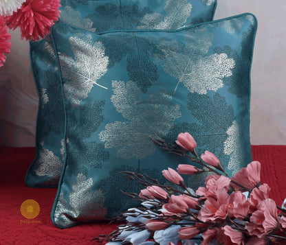 Maple Leaf Pattern Dark Grey Cushion Set of 2 - The Gharnish - A Unit of Satkala Creations