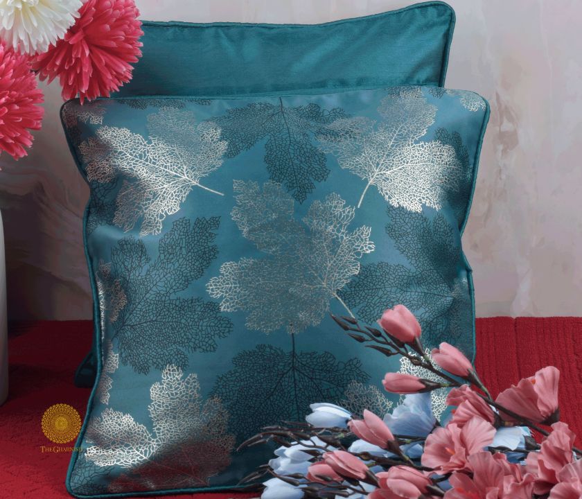 Maple Leaf Pattern Dark Grey Cushion Set of 2 - The Gharnish - A Unit of Satkala Creations
