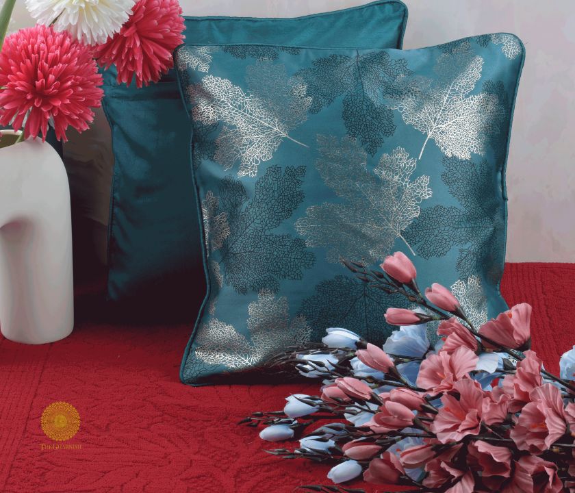 Maple Leaf Pattern Dark Grey Cushion Set of 2 - The Gharnish - A Unit of Satkala Creations