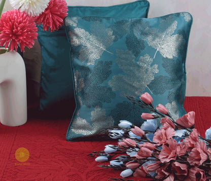 Maple Leaf Pattern Dark Grey Cushion Set of 2 - The Gharnish - A Unit of Satkala Creations