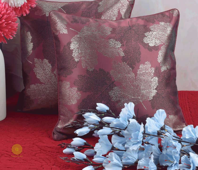 Maple Leaf Pattern Dark Grey Cushion Set of 2 - The Gharnish - A Unit of Satkala Creations