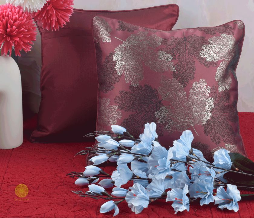 Maple Leaf Pattern Dark Grey Cushion Set of 2 - The Gharnish - A Unit of Satkala Creations