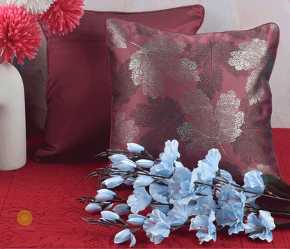 Maple Leaf Pattern Dark Grey Cushion Set of 2 - The Gharnish - A Unit of Satkala Creations
