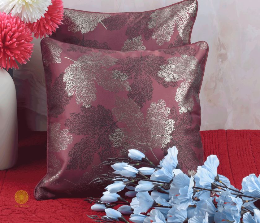 Maple Leaf Pattern Dark Grey Cushion Set of 2 - The Gharnish - A Unit of Satkala Creations