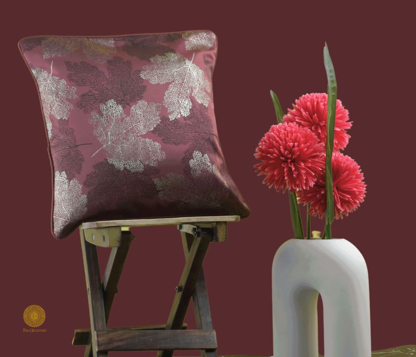 Maple Leaf Pattern Dark Grey Cushion Set of 2 - The Gharnish - A Unit of Satkala Creations