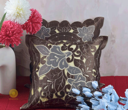 Silk Leaf Cut Work Cushion Cover- Set of 2 - The Gharnish - A Unit of Satkala Creations