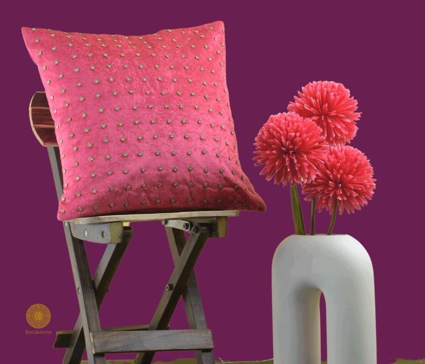 Stone Work Taffeta Silk Cushion Cover Set of 2 - The Gharnish - A Unit of Satkala Creations