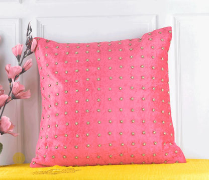 Stone Work Taffeta Silk Cushion Cover Set of 2 - The Gharnish - A Unit of Satkala Creations