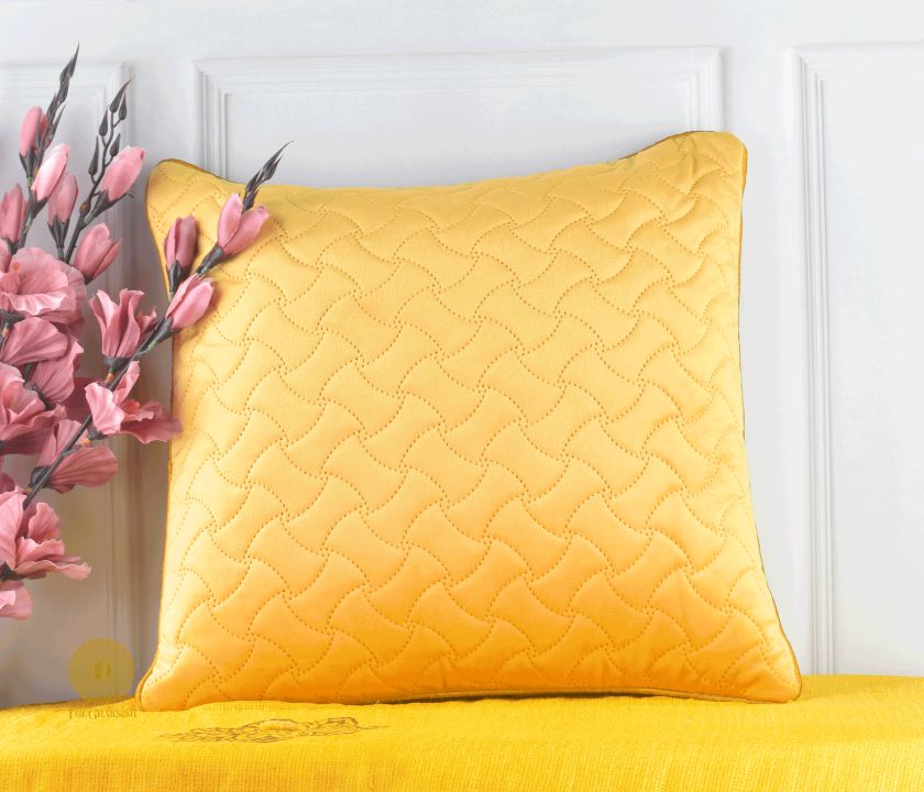 Yellow Sequence Quilted Cushion Cover - Set of 5 - The Gharnish - A Unit of Satkala Creations