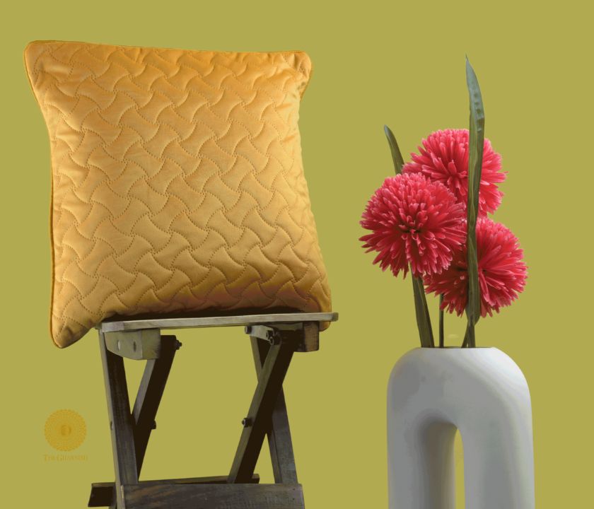 Yellow Sequence Quilted Cushion Cover - Set of 5 - The Gharnish - A Unit of Satkala Creations