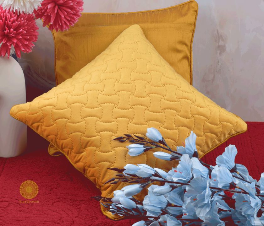Yellow Sequence Quilted Cushion Cover - Set of 5 - The Gharnish - A Unit of Satkala Creations