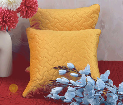 Yellow Sequence Quilted Cushion Cover - Set of 5 - The Gharnish - A Unit of Satkala Creations