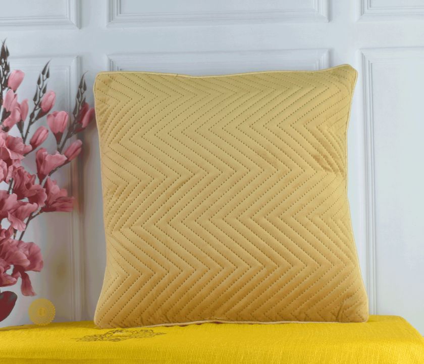 Yellow Zig Zag Quilted Cushion Cover- Set of 5 - The Gharnish - A Unit of Satkala Creations