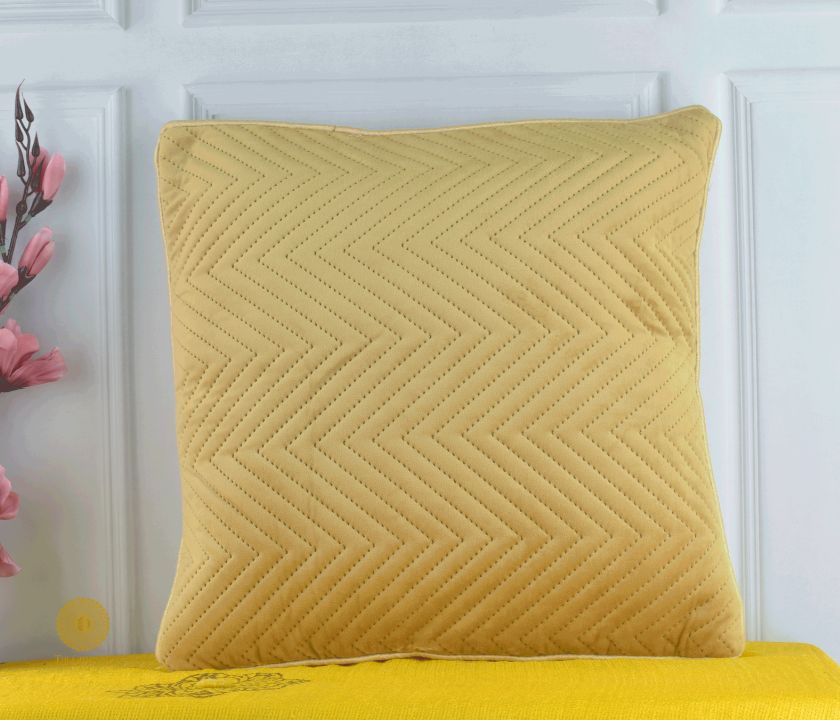 Yellow Zig Zag Quilted Cushion Cover- Set of 5 - The Gharnish - A Unit of Satkala Creations