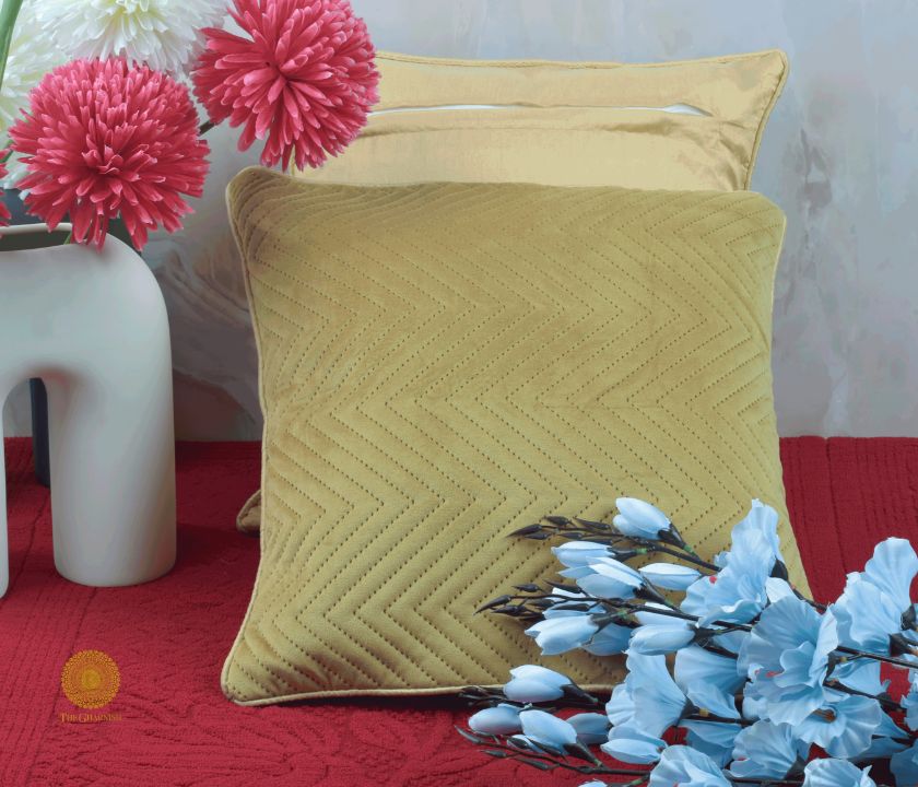 Yellow Zig Zag Quilted Cushion Cover- Set of 5 - The Gharnish - A Unit of Satkala Creations