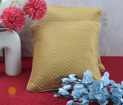 Yellow Zig Zag Quilted Cushion Cover- Set of 5 - The Gharnish - A Unit of Satkala Creations