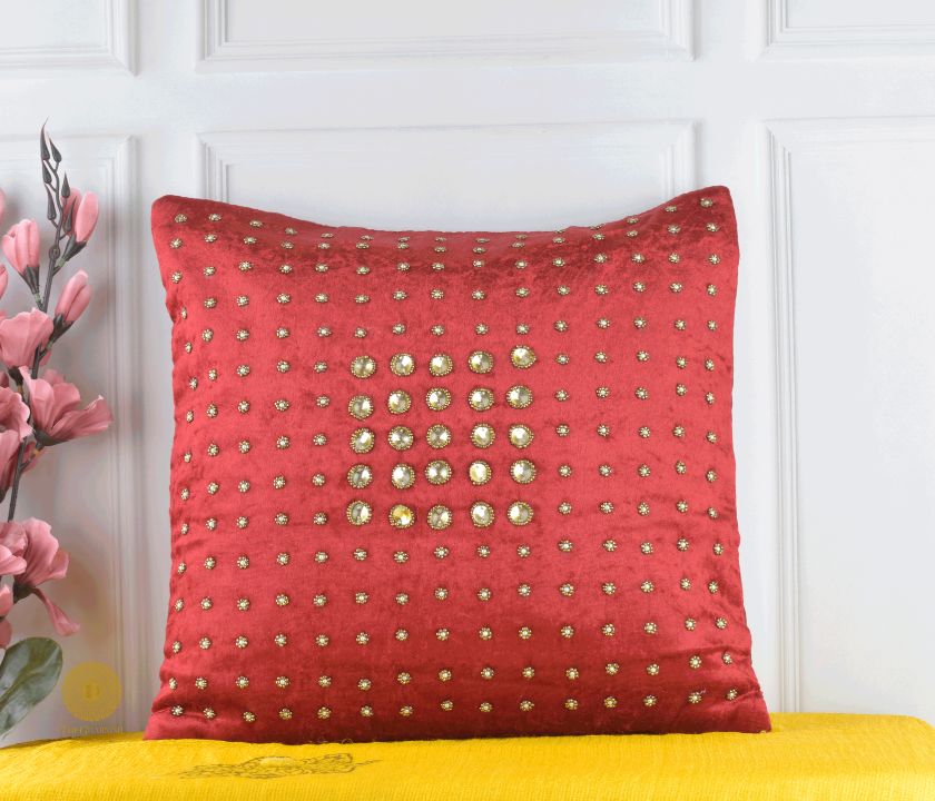 Stone Work Handcrafted Cushion Cover Pack of 2 - The Gharnish - A Unit of Satkala Creations