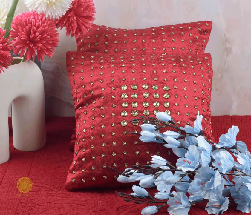 Stone Work Handcrafted Cushion Cover Pack of 2 - The Gharnish - A Unit of Satkala Creations