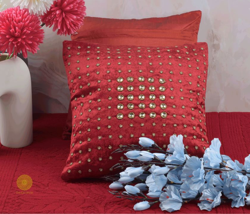 Stone Work Handcrafted Cushion Cover Pack of 2 - The Gharnish - A Unit of Satkala Creations