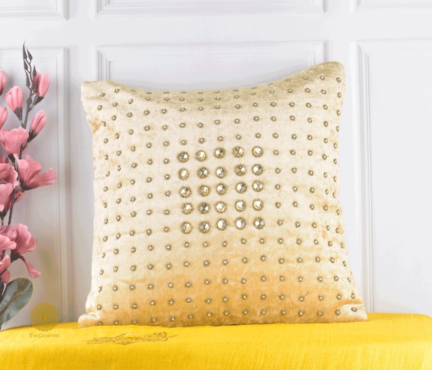 Stone Work Handcrafted Cushion Cover Pack of 2 - The Gharnish - A Unit of Satkala Creations