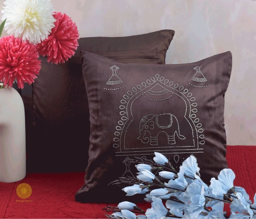 Elephant Embrodried Cushion Cover Pack of 5 - The Gharnish - A Unit of Satkala Creations