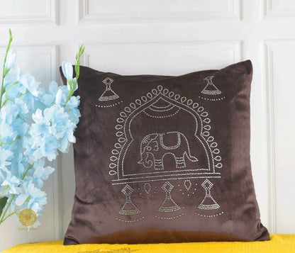 Elephant Embrodried Cushion Cover Pack of 5 - The Gharnish - A Unit of Satkala Creations