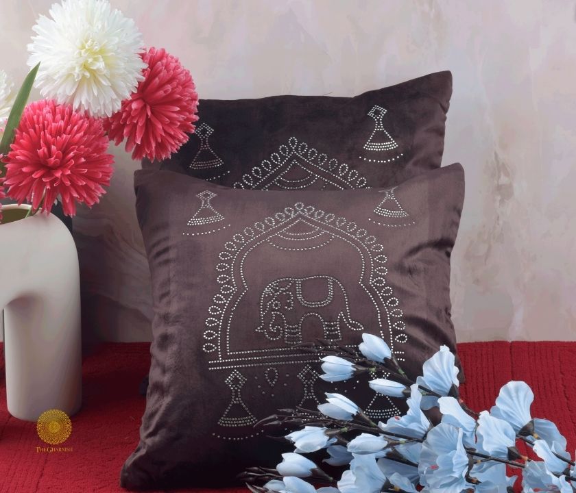 Elephant Embrodried Cushion Cover Pack of 5 - The Gharnish - A Unit of Satkala Creations