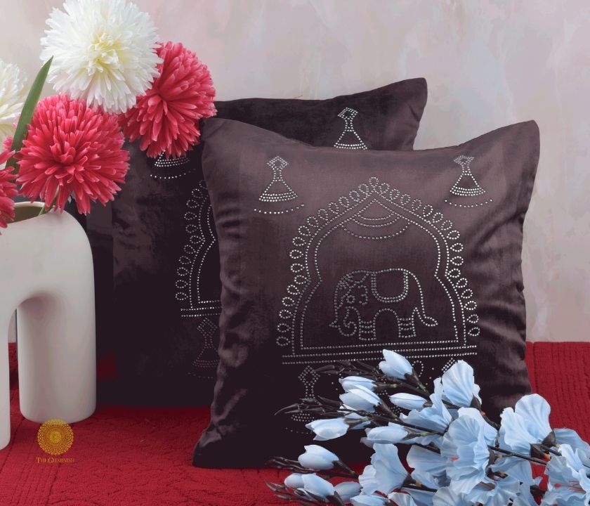 Elephant Embrodried Cushion Cover Pack of 5 - The Gharnish - A Unit of Satkala Creations