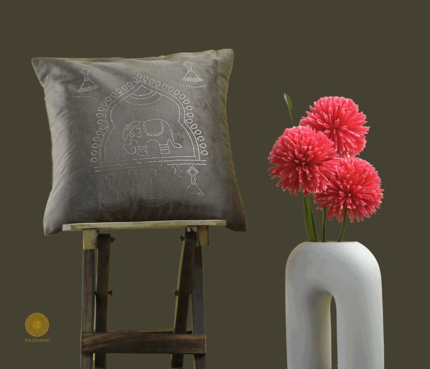 Elephant Embrodried Cushion Cover Pack of 5 - The Gharnish - A Unit of Satkala Creations