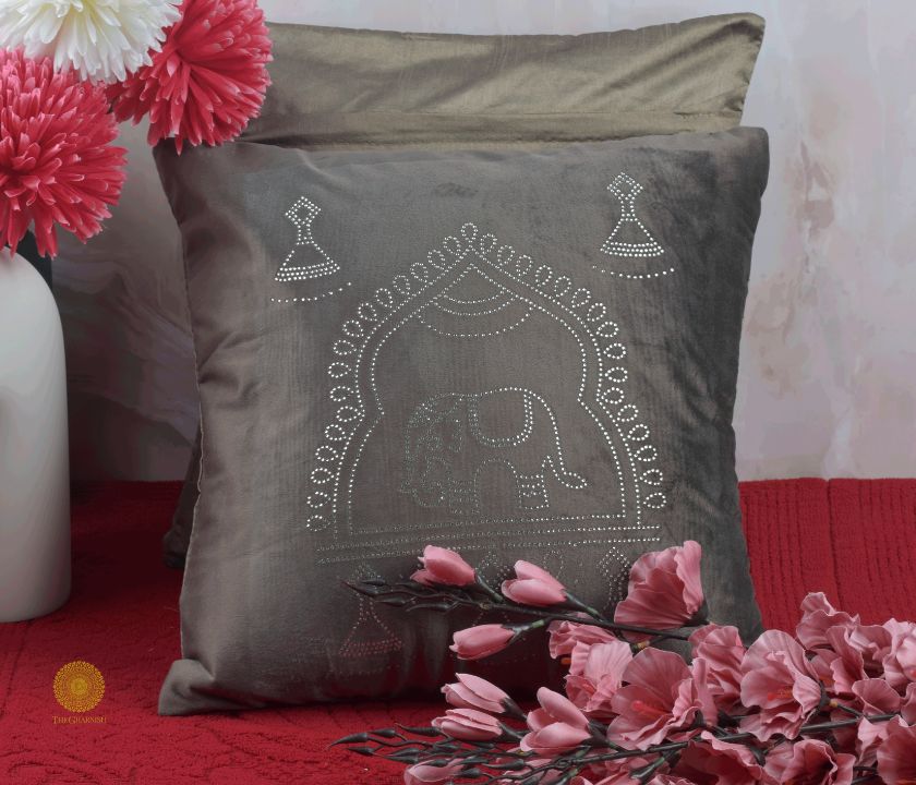 Elephant Embrodried Cushion Cover Pack of 5 - The Gharnish - A Unit of Satkala Creations