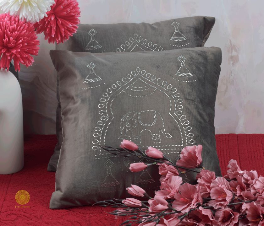 Elephant Embrodried Cushion Cover Pack of 5 - The Gharnish - A Unit of Satkala Creations