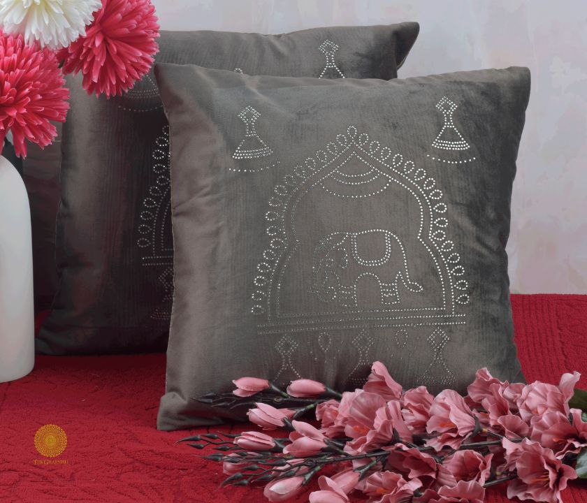 Elephant Embrodried Cushion Cover Pack of 5 - The Gharnish - A Unit of Satkala Creations