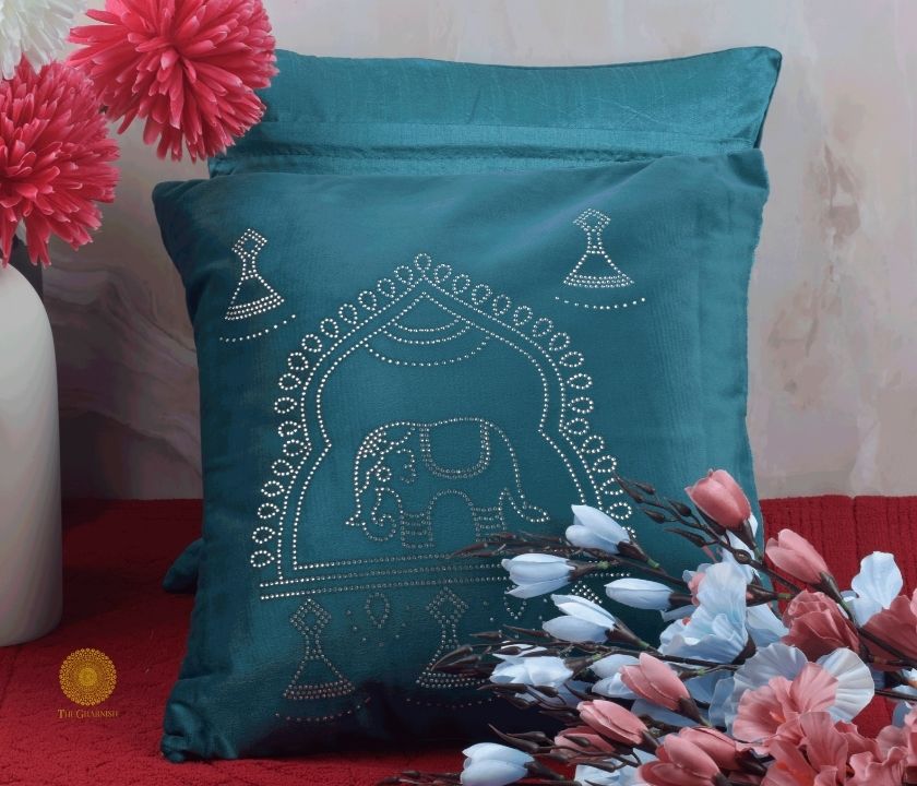 Elephant Embrodried Cushion Cover Pack of 5 - The Gharnish - A Unit of Satkala Creations