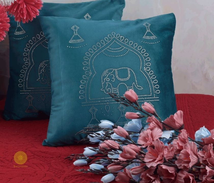 Elephant Embrodried Cushion Cover Pack of 5 - The Gharnish - A Unit of Satkala Creations