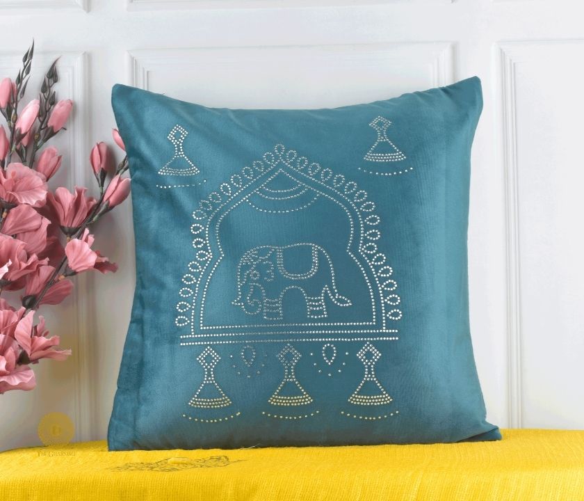 Elephant Embrodried Cushion Cover Pack of 5 - The Gharnish - A Unit of Satkala Creations