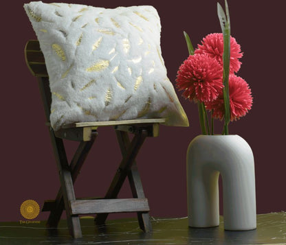 Leaf Design Fur Cushion Cover Set of 2 - The Gharnish - A Unit of Satkala Creations