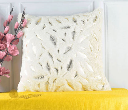 Leaf Design Fur Cushion Cover Set of 2 - The Gharnish - A Unit of Satkala Creations