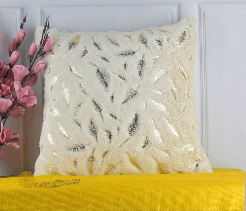 Leaf Design Fur Cushion Cover Set of 2 - The Gharnish - A Unit of Satkala Creations