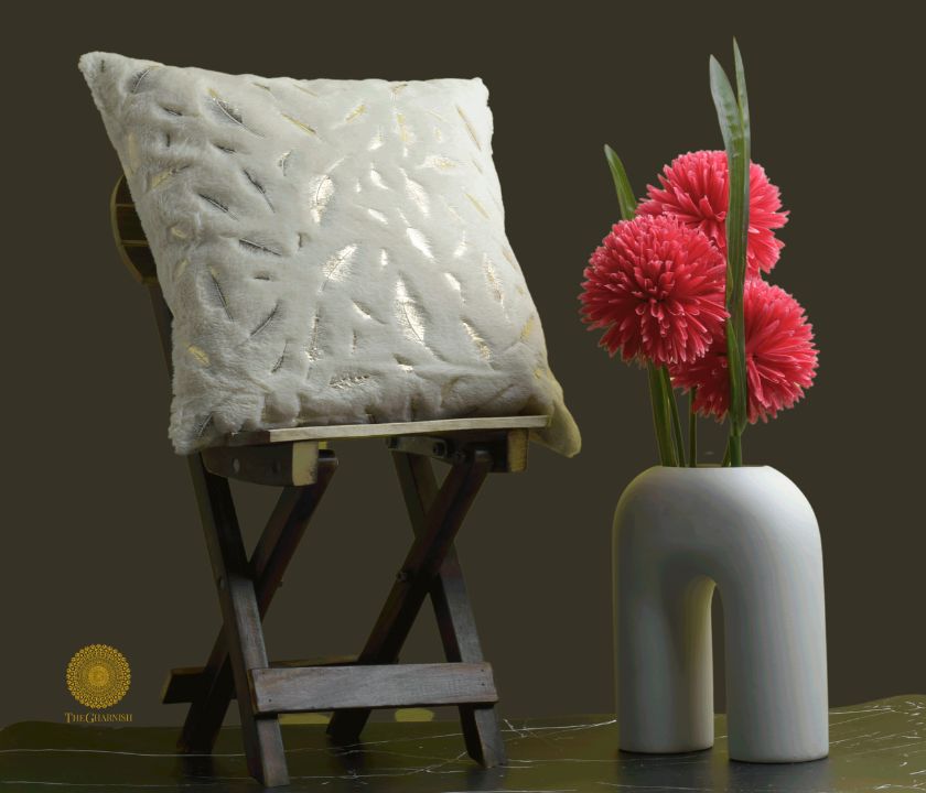 Leaf Design Fur Cushion Cover Set of 2 - The Gharnish - A Unit of Satkala Creations
