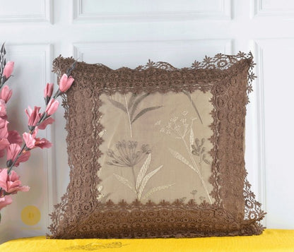 Set of two silk lace cushion covers by TheGharnish, elegant decorative cushions with intricate lace details for stylish home decor