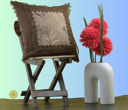 Set of two silk lace cushion covers from TheGharnish featuring elegant lace details and soft fabric, perfect for decorative cushions.